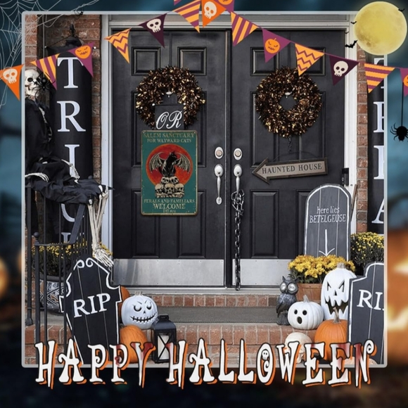 NWT SALEM Sanctuary for Wayward Cats 8x12 Tin Halloween Decor Sign - Picture 4 of 6